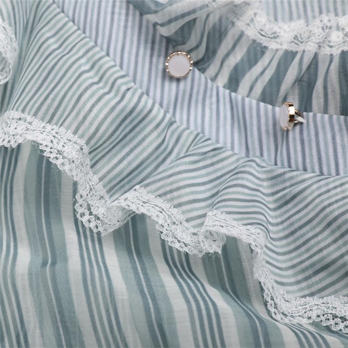 detail of Long Sleeve Ruffles Perspective Striped Shirts