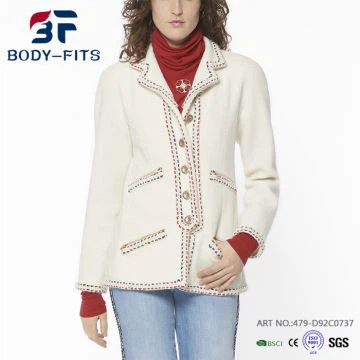 Cov poj niam Dawb Wool Tweed Tsho